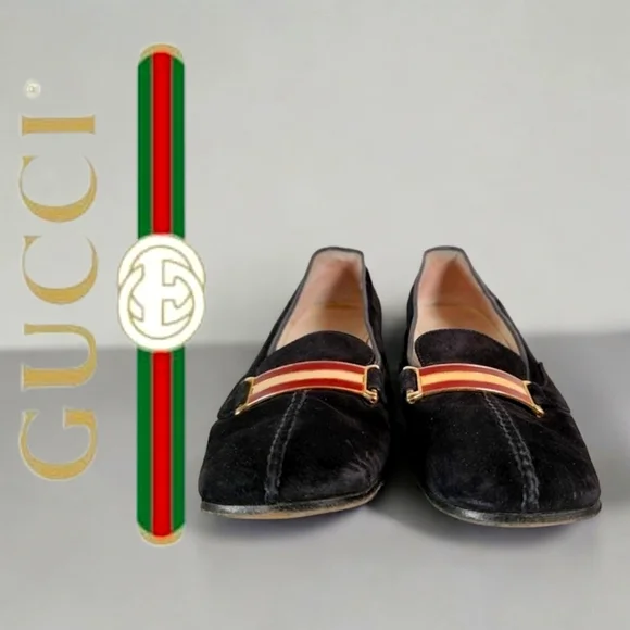 Gucci | Shoes | Vintage Gucci Black Suede Heeled Loafers  display picture 2